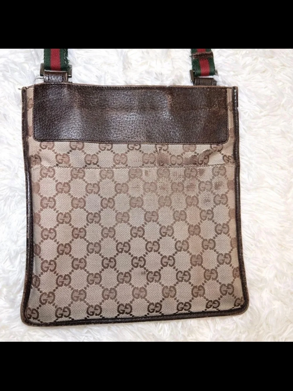 Gucci Beige/Brown GG Canvas Messenger with Green-Red Web Strap